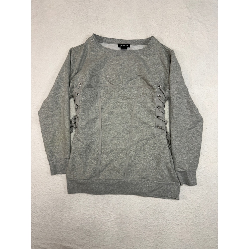 Trouve Womens Gray Lace Up Side Corset Detail Sweatshirt Size S Long Sleeve Top